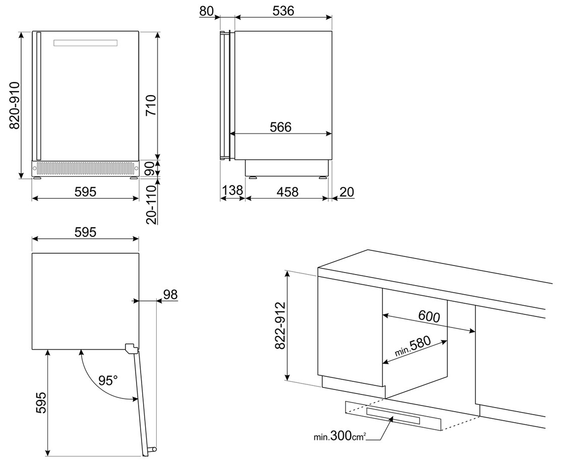 SMEG CVI338LX3 Холодильный шкаф для вина встраиваемый, высота 82 см, петли слева, нержавеющая сталь.