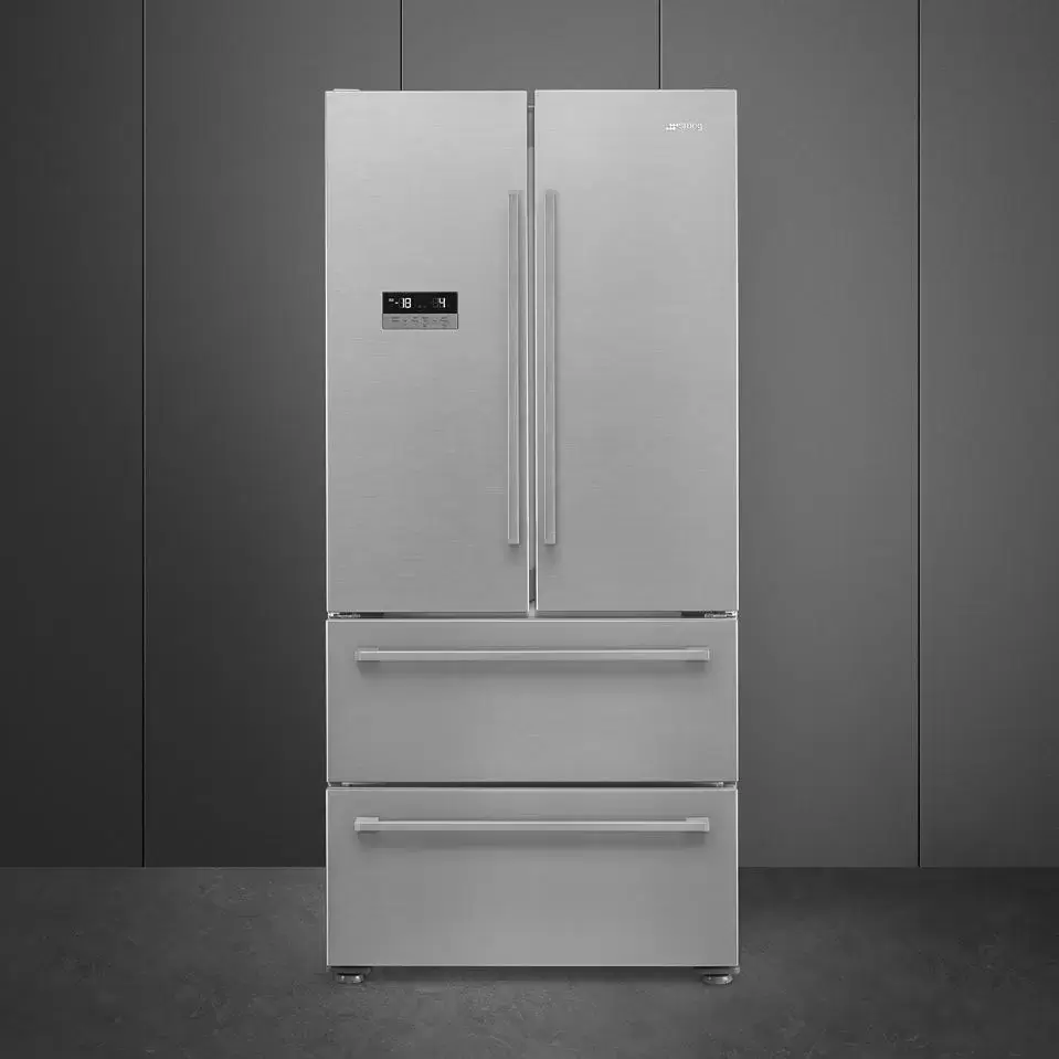 SMEG FQ55FXDE Отдельностоящий холодильник с французской дверью, 84 см, эффект нержавеющей стали