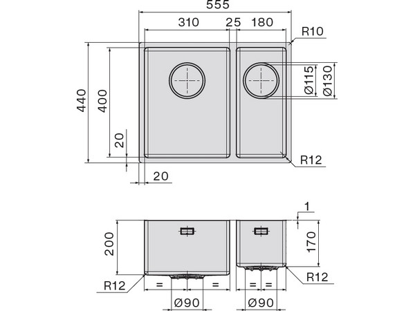 Мойка Falmec SCO3118F.00#SSF 555x440